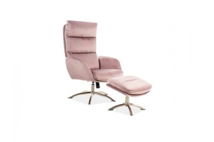 Fauteuil Design pieds acier brossé avec repose pieds Monroe Velvet