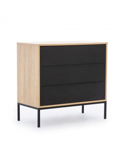 Commode 3 tiroirs push and pull design Minimaliste 90 cm Loft Black