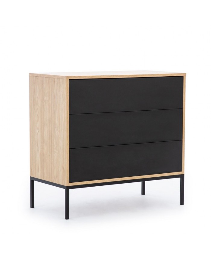 Commode 3 tiroirs push and pull design Minimaliste 90 cm Loft Black