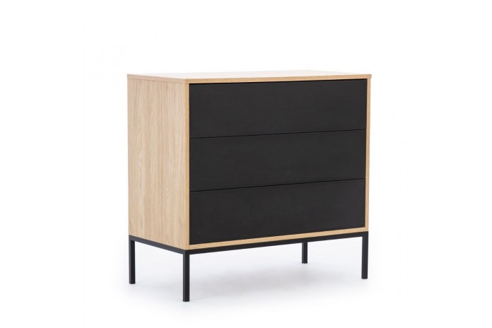 Commode 3 tiroirs push and pull design Minimaliste 90 cm Loft Black