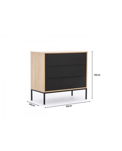 Commode 3 tiroirs push and pull design Minimaliste 90 cm Loft Black