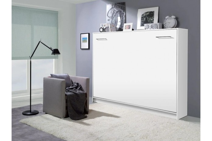 Armoire lit escamotable relevable horizontal 140x200 cm blanc mat Premium