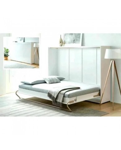 Armoire lit escamotable relevable horizontal 140x200 cm blanc mat Premium