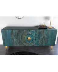 Buffet bois massif de manguier 180 cm effet 3D turquoise AMMONIS