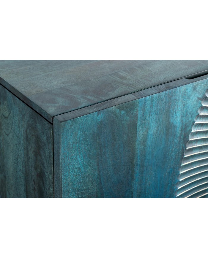 Buffet bois massif de manguier 180 cm effet 3D turquoise AMMONIS