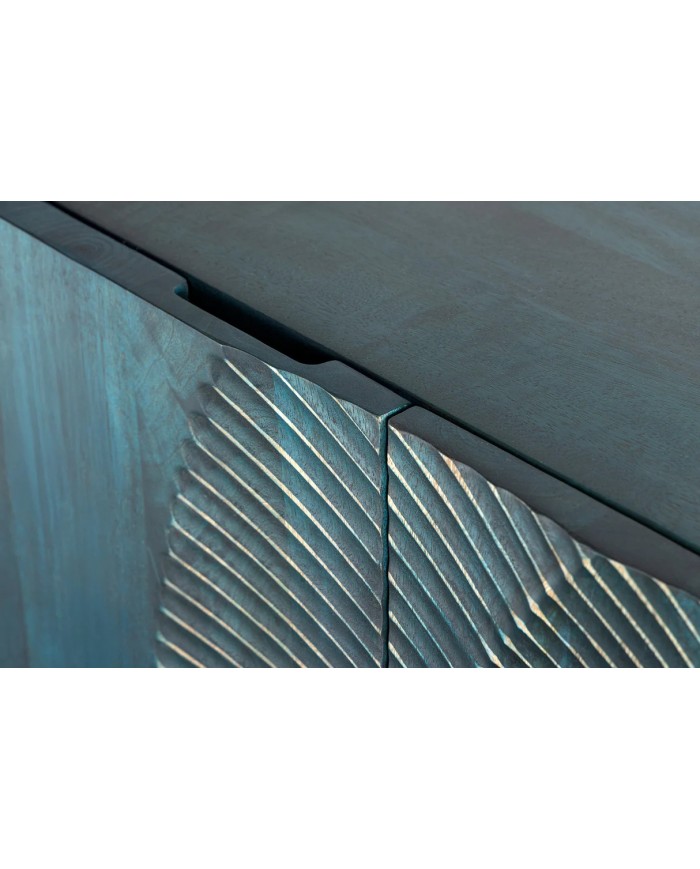 Buffet bois massif de manguier 180 cm effet 3D turquoise AMMONIS