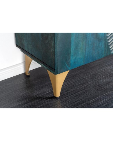 Buffet bois massif de manguier 180 cm effet 3D turquoise AMMONIS