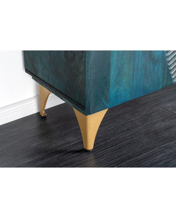Buffet bois massif de manguier 180 cm effet 3D turquoise AMMONIS