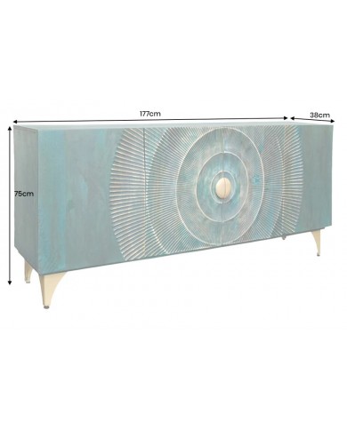 Buffet bois massif de manguier 180 cm effet 3D turquoise AMMONIS