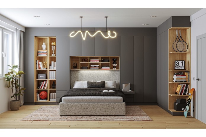 Lit pont 140×200 cm graphite et chêne huile– Ambiance mobiliandco