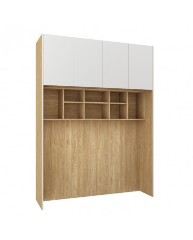 Lit pont 140/160/180×200 cm chêne huilé & blanc mat – Ambiance Mobiliandco