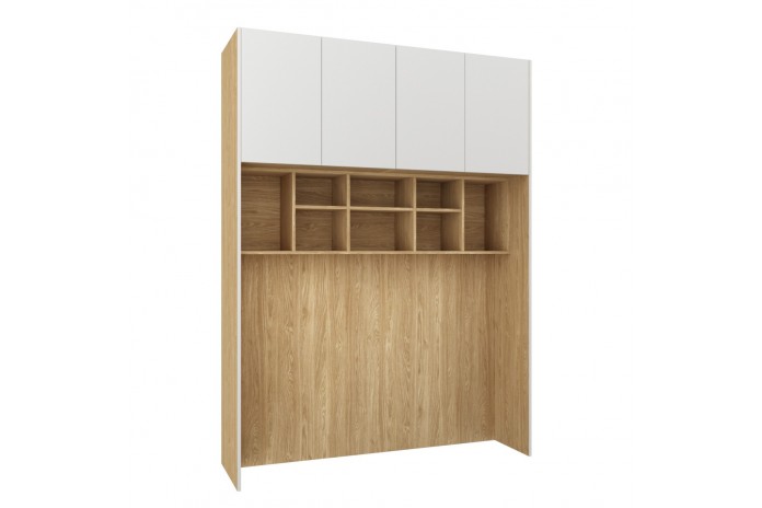 Lit pont 140/160/180×200 cm chêne huilé & blanc mat – Ambiance Mobiliandco