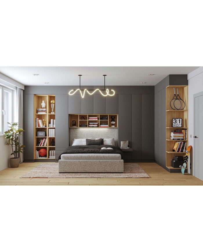 Pont de Lit Rangements avec chevets 140/160/180 cm Gris Graphite Ambiance +