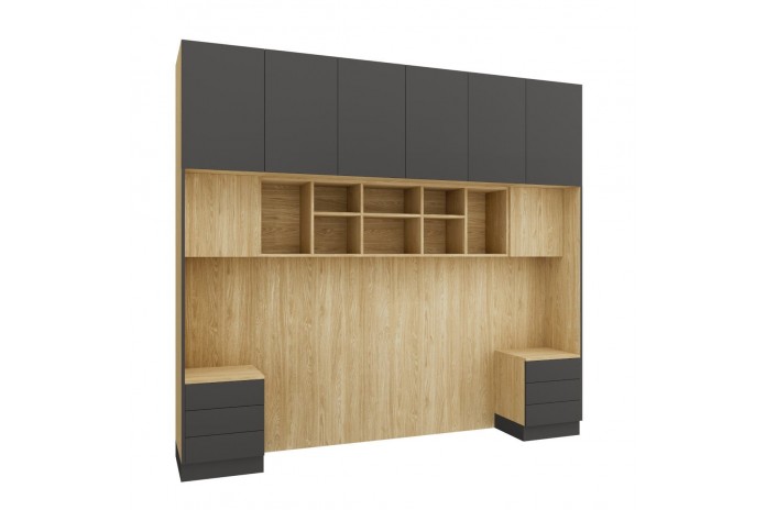 Pont de Lit Rangements avec chevets 140/160/180 cm Gris Graphite Ambiance +