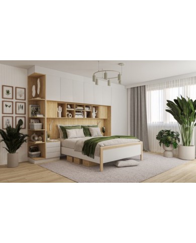 Pont de Lit Rangements avec chevets 140/160/180 cm Blanc mat Ambiance +