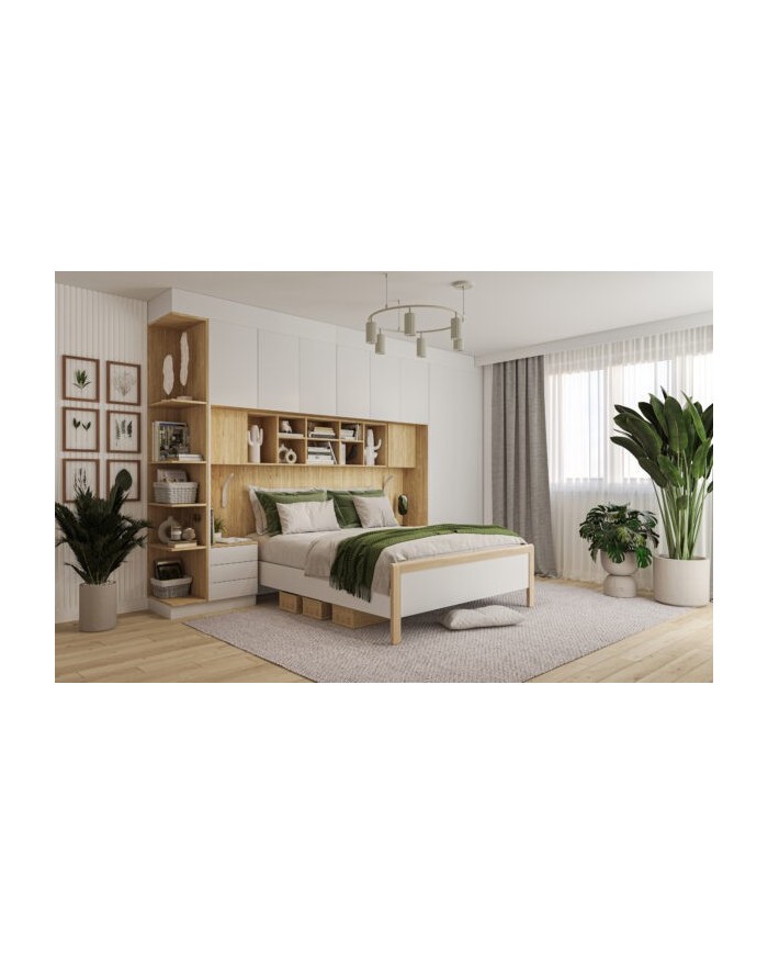 Pont de Lit Rangements avec chevets 140/160/180 cm Blanc mat Ambiance +