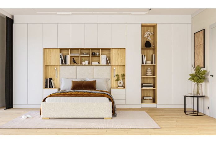 Pont de Lit Rangements avec chevets 140/160/180 cm Blanc mat Ambiance +