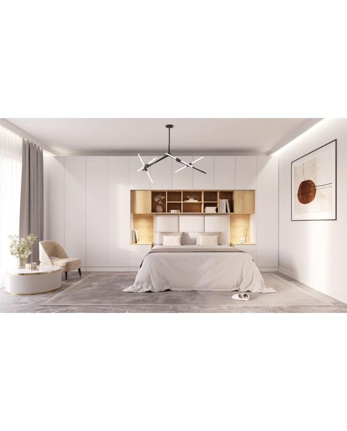 Pont de Lit Rangements avec chevets 140/160/180 cm Blanc mat Ambiance +