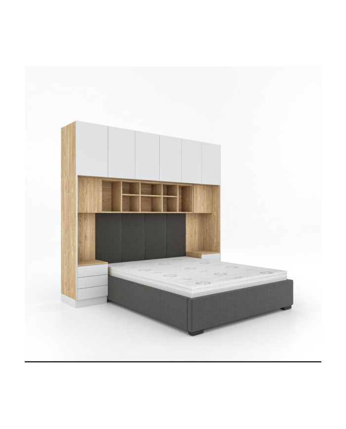 Pont de Lit Rangements avec chevets 140/160/180 cm Blanc mat Ambiance +