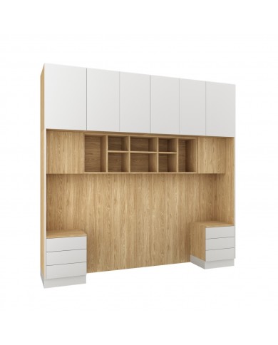 Pont de Lit Rangements avec chevets 140/160/180 cm Blanc mat Ambiance +