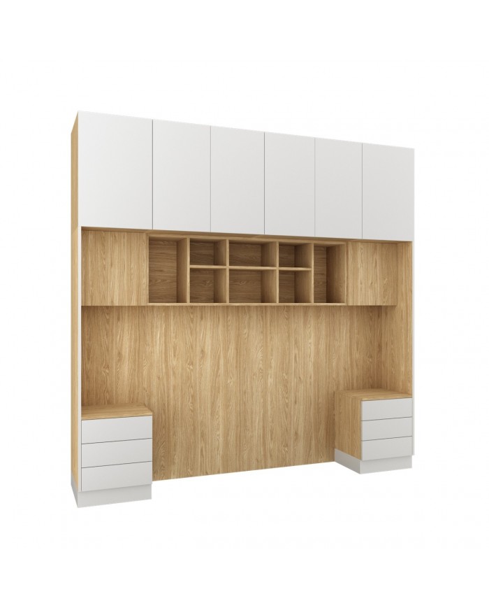 Pont de Lit Rangements avec chevets 140/160/180 cm Blanc mat Ambiance +