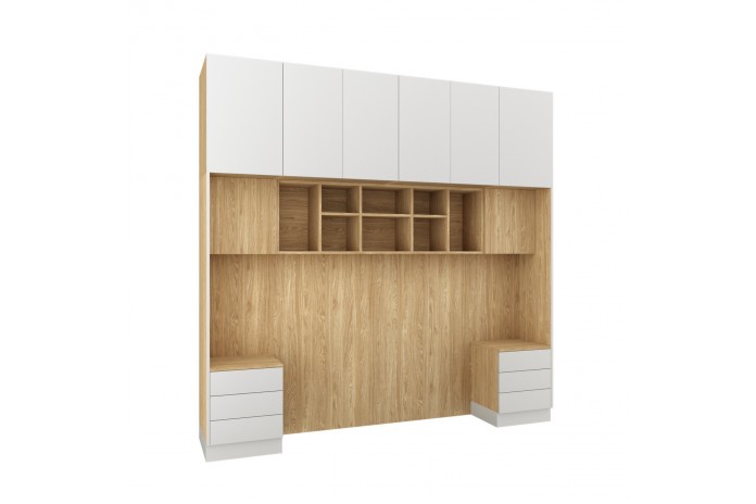 Pont de Lit Rangements avec chevets 140/160/180 cm Blanc mat Ambiance +