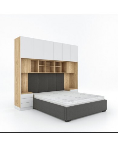Pont de Lit Rangements avec chevets 140/160/180 cm Blanc brillant Ambiance +