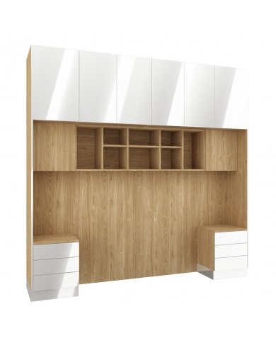 Pont de Lit Rangements avec chevets 140/160/180 cm Blanc brillant Ambiance +