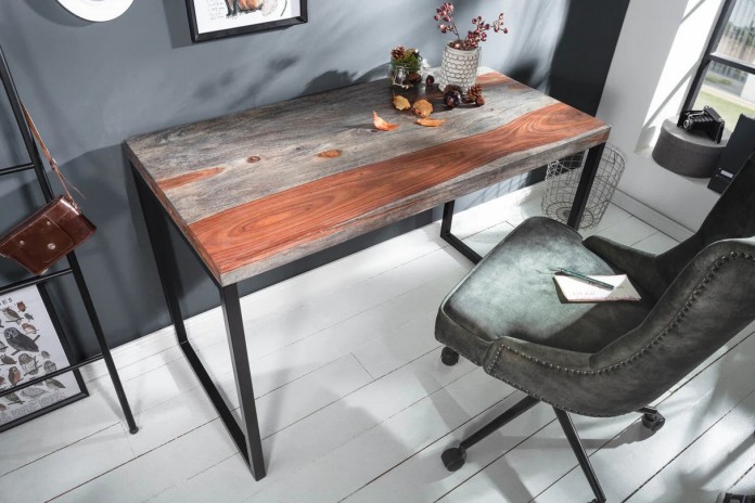 Bureau en bois massif et pieds métal 120 cm WORK