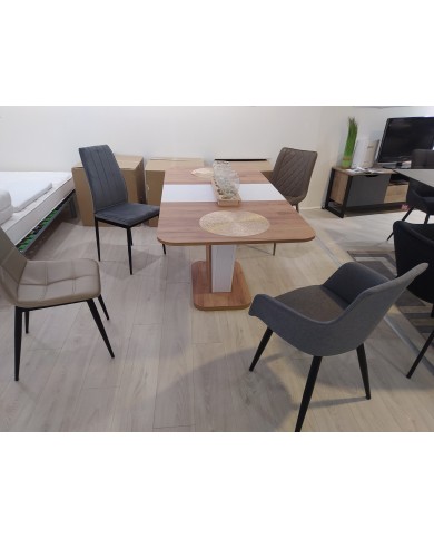 Table design extensible teinte chêne et blanc 80x120 (160) cm DUALIS