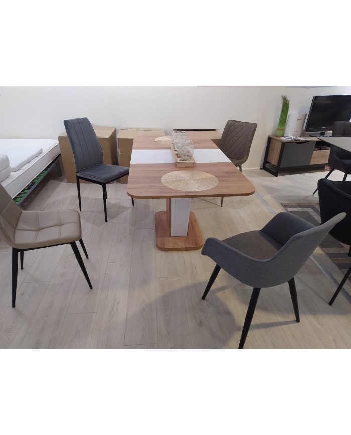Table design extensible teinte chêne et blanc 80x120 (160) cm DUALIS