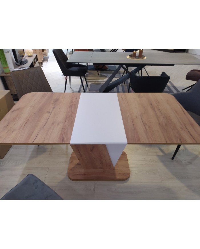 Table design extensible teinte chêne et blanc 80x120 (160) cm DUALIS