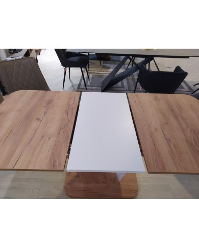 Table design extensible teinte chêne et blanc 80x120 (160) cm DUALIS