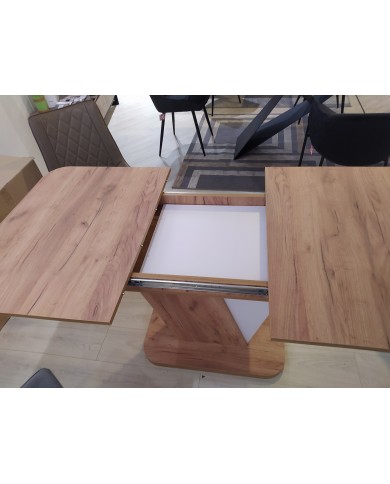 Table design extensible teinte chêne et blanc 80x120 (160) cm DUALIS