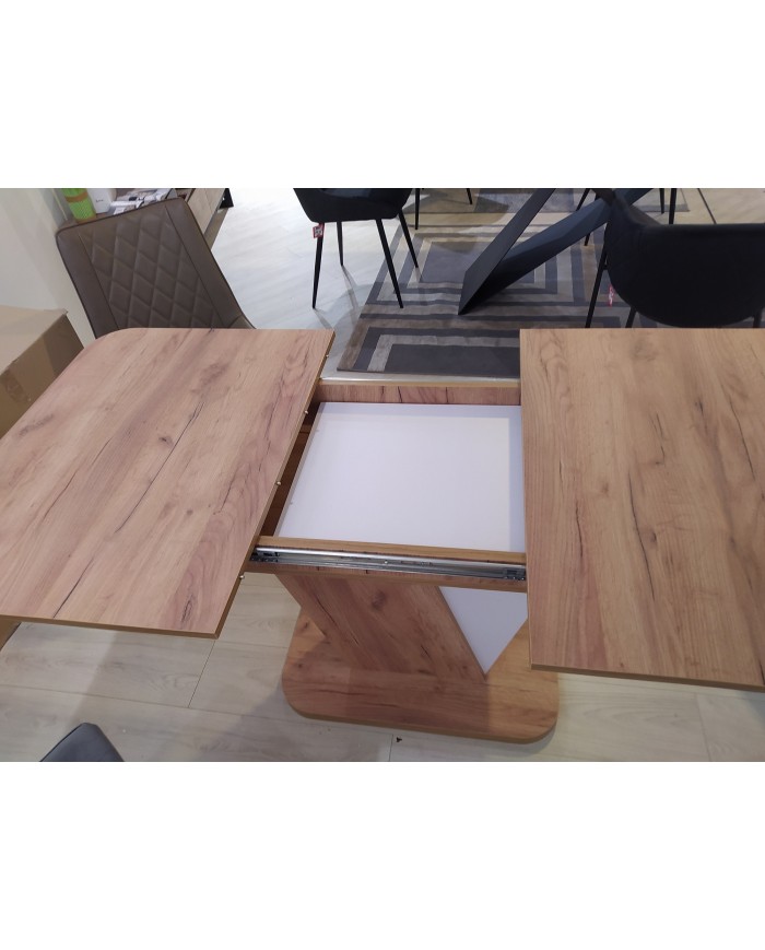 Table design extensible teinte chêne et blanc 80x120 (160) cm DUALIS