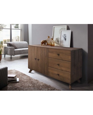 Commodeb buffet bois massif de hêtre huilé  2 portes 3 tiroirs 140 cm Tabac