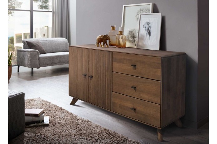 Commodeb buffet bois massif de hêtre huilé  2 portes 3 tiroirs 140 cm Tabac