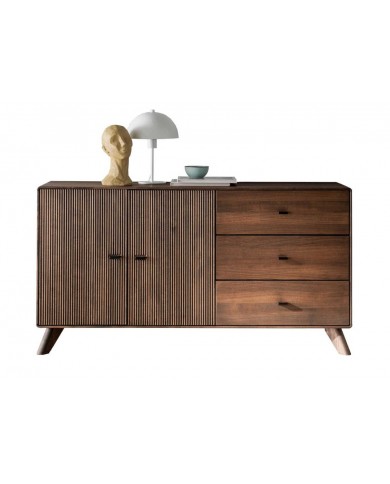 Commodeb buffet bois massif de hêtre huilé  2 portes 3 tiroirs 140 cm Tabac
