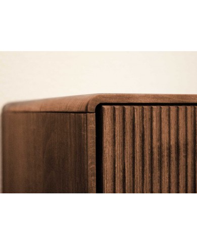 Buffet 180 cm 2 portes 4 tiroirs niches ouvertes hêtre huilé Tabac