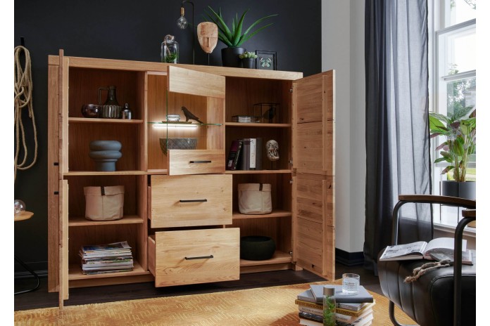 Buffet 3 portes et 2 tiroirs Chêne Massif 170 cm Collection Prestige : le choix de qualité