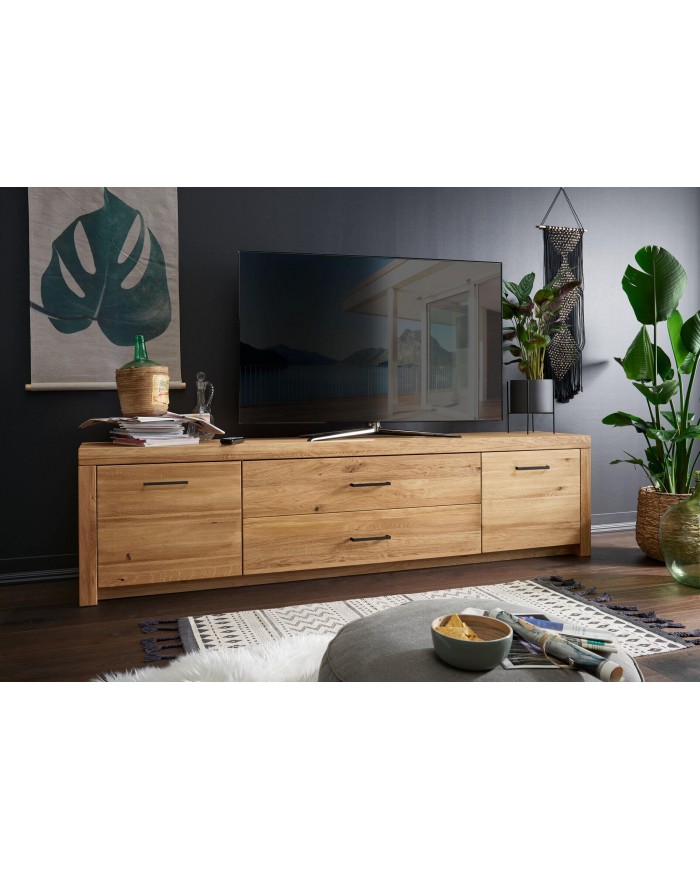 Meuble TV avec 2 portes et 2 tiroirs 170 cm chêne massif Prestige III