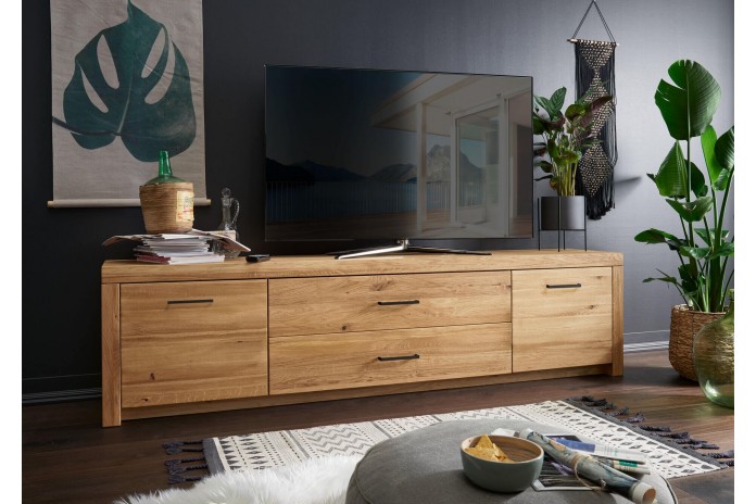 Meuble TV avec 2 portes et 2 tiroirs 170 cm chêne massif Prestige III