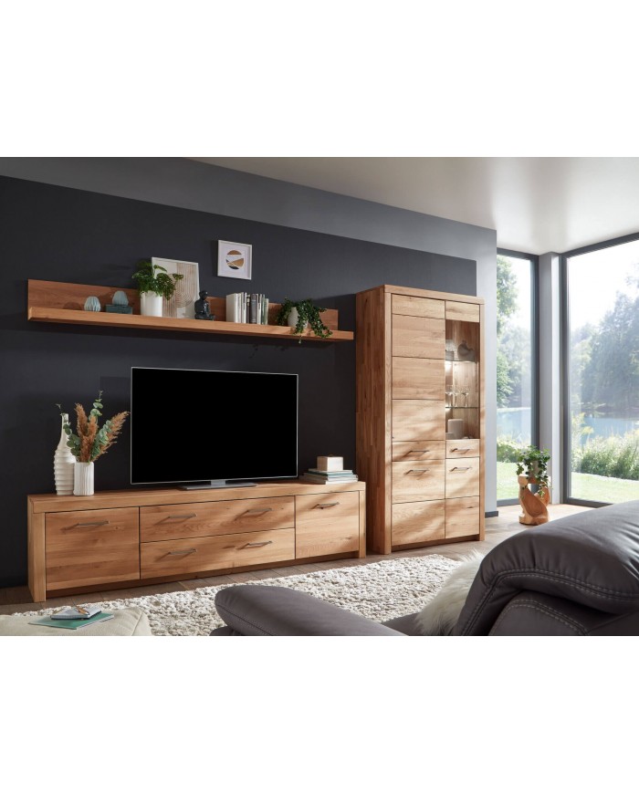 Meuble TV avec 2 portes et 2 tiroirs 170 cm chêne massif Prestige III