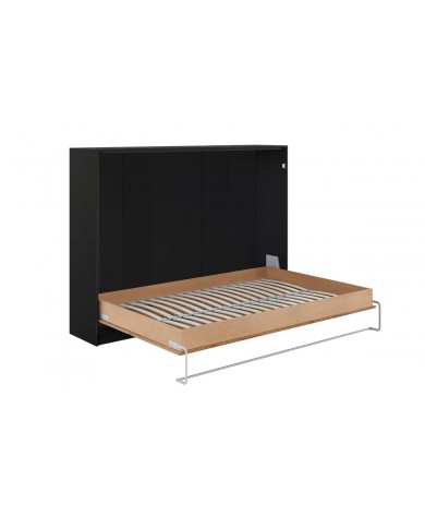 Armoire lit escamotable relevable horizontal 140x200 cm chêne lancelot et noir Premium