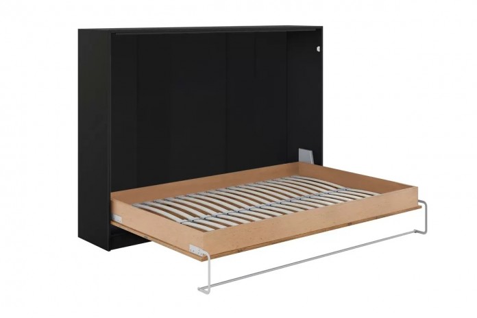 Armoire lit escamotable relevable horizontal 140x200 cm chêne lancelot et noir Premium