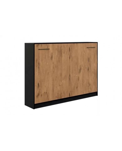 Armoire lit escamotable relevable horizontal 140x200 cm chêne lancelot et noir Premium