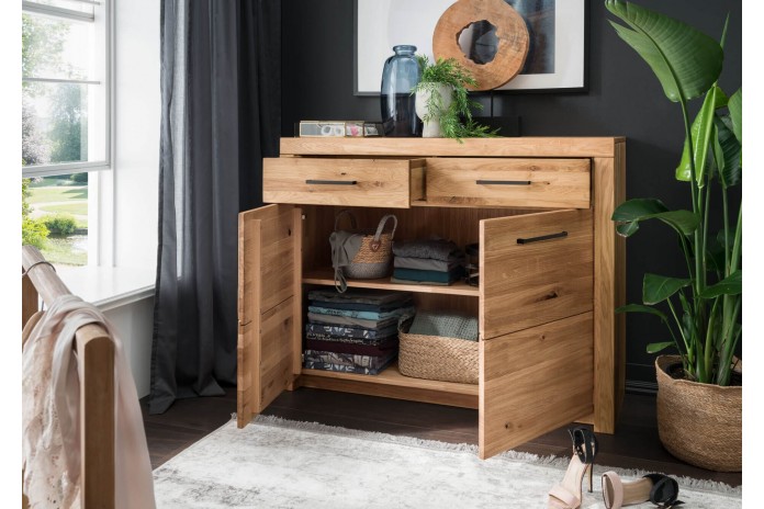 Commode 2 portes 2 tiroirs 118 cm Chêne Massif Collection Prestige