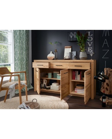 Buffet 3 portes 3 tiroirs 170 cm Chêne Massif Collection Prestige