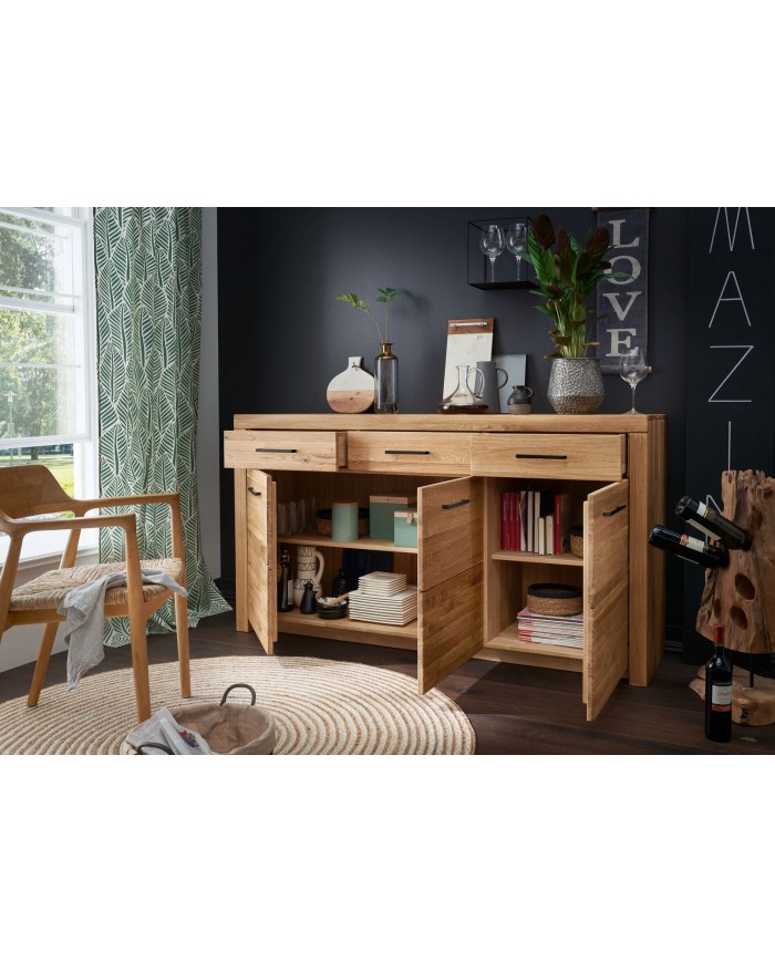 Buffet 3 portes 3 tiroirs 170 cm Chêne Massif Collection Prestige