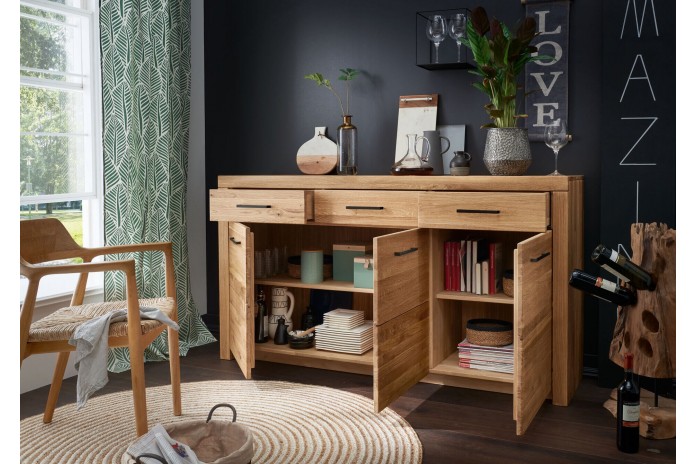Buffet 3 portes 3 tiroirs 170 cm Chêne Massif Collection Prestige